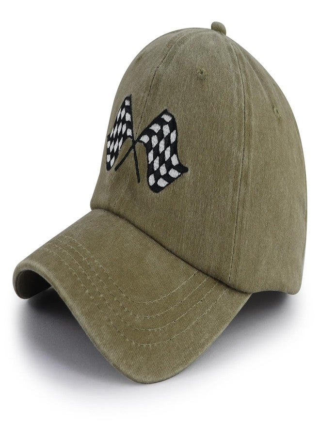 Kahhrepa Racing Hats for Men Women, Checkered Flag Accessories, Race Car Baseball Cap, Race Day Christmas Birthday Gifts for Racing Lovers Dad Mom Papa Grandpa Khaki - Image 2